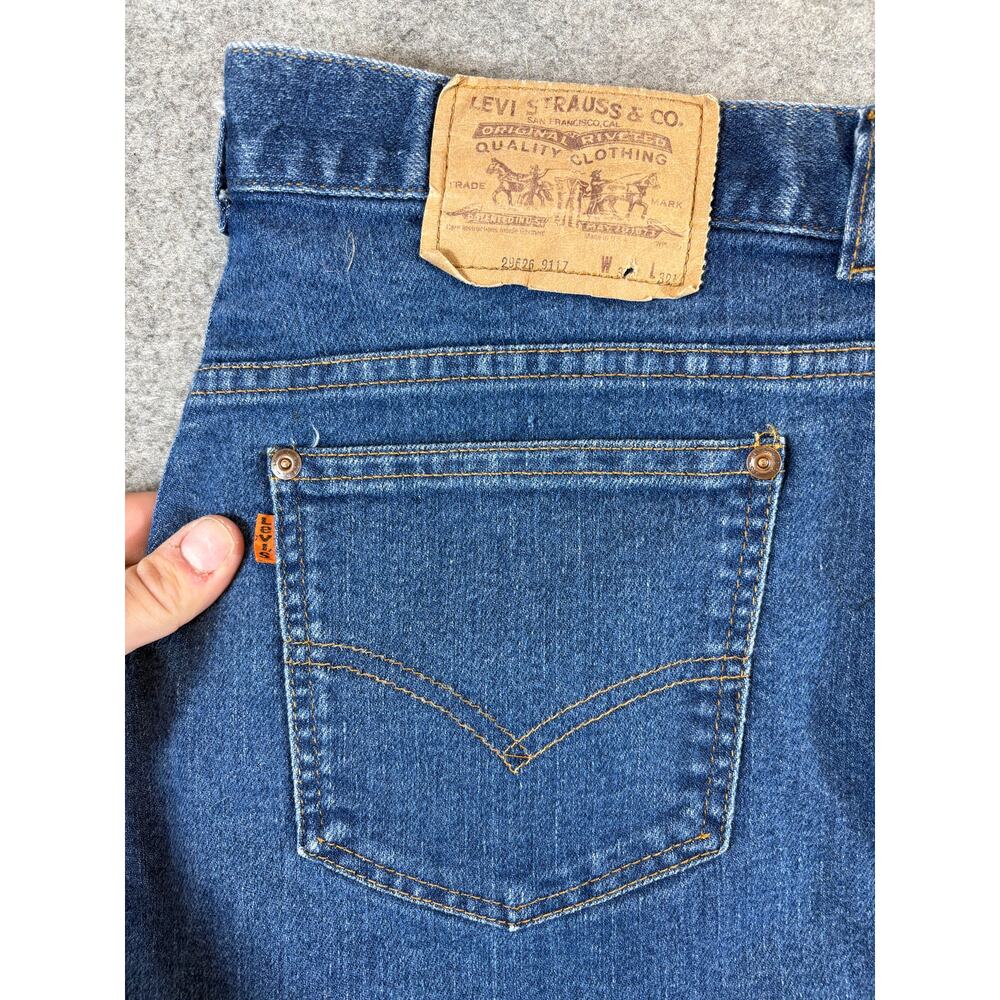 VTG 70s Levis Orange Tab Jeans Mens 30x32 Blue Straight Baggy Retro Streetwear - Picture 3 of 9
